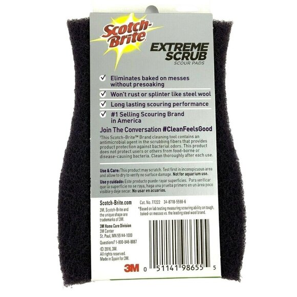 2 Pack Scotch-Brite Extreme Scrub Pads Resists Bacterial Odors by 3M - Picture 4 of 4